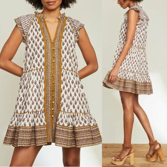 Veronica Beard Dresses & Skirts - Veronica Beard Amoura Mini Dress US 4 Cream 100% Cotton Boho Floral Cottage